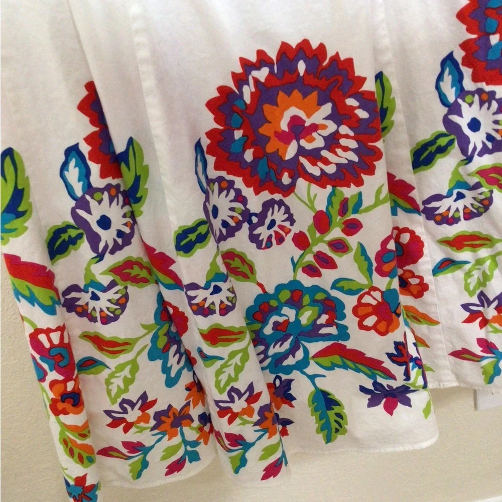 Linea by Louis Dell'Olio White Midi Skirt with Multicolor Floral Border